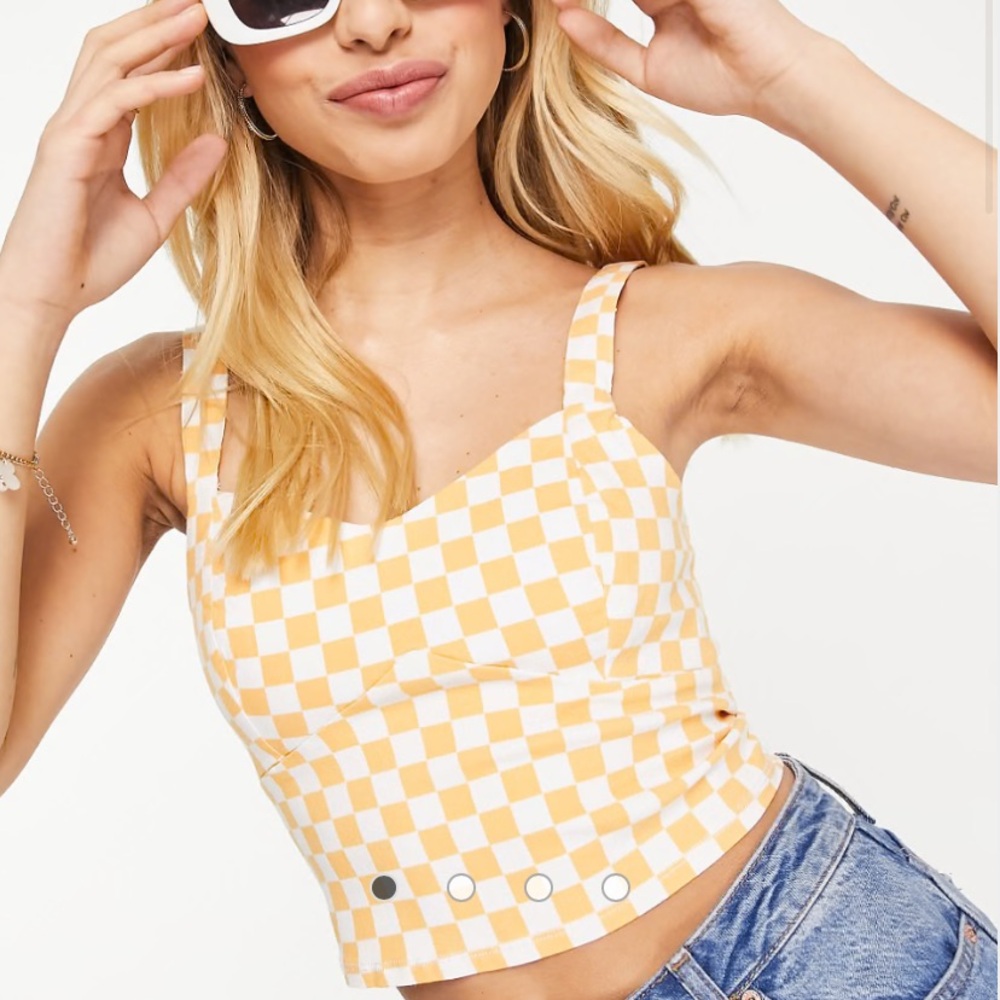 Hollister Bust Cup Crop Top Checkered Yellow and White